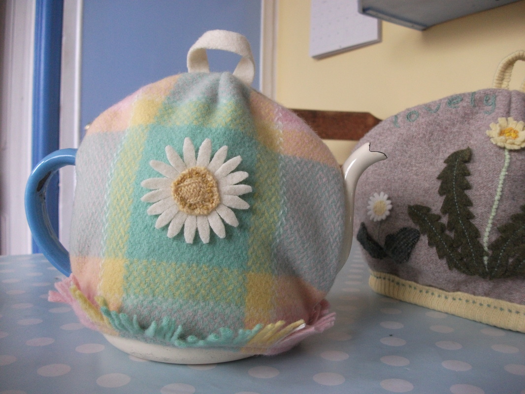 wool teacosy with upcycled textile
