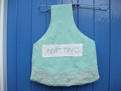 Picture knitting bag from upcycled vintage textiles
