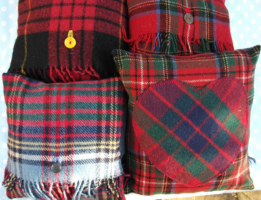 upcycled cushions from vintage tartan blankets