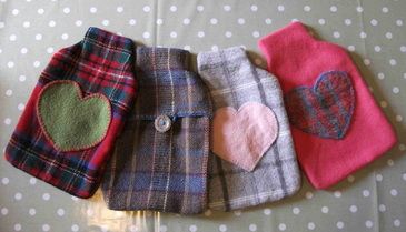 Picture hot water bottle covers in vintage wool